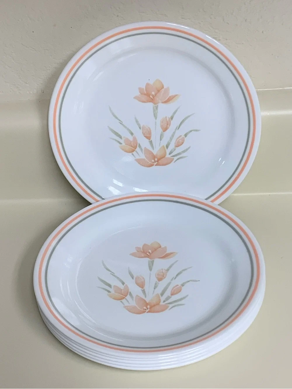 Corelle set 6 dessert bread butter plates peach floral vintage